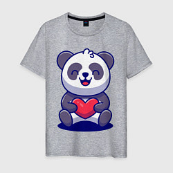 Футболка хлопковая мужская Панда с сердцем!, цвет: меланж
