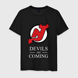 Футболка хлопковая мужская New Jersey Devils are coming Нью Джерси Девилз, цвет: черный