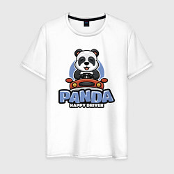 Футболка хлопковая мужская Panda Happy driver, цвет: белый