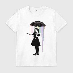Футболка хлопковая мужская BANKSY БЭНКСИ девушка под зонтом, цвет: белый