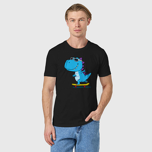 Мужская футболка Динозавр скейтбордист / Черный – фото 3