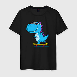 Футболка хлопковая мужская Динозавр скейтбордист, цвет: черный