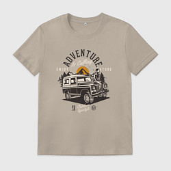 Футболка хлопковая мужская Путешествие на джипе, цвет: миндальный