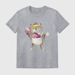 Футболка хлопковая мужская Плюшевый кот-боксер, цвет: меланж