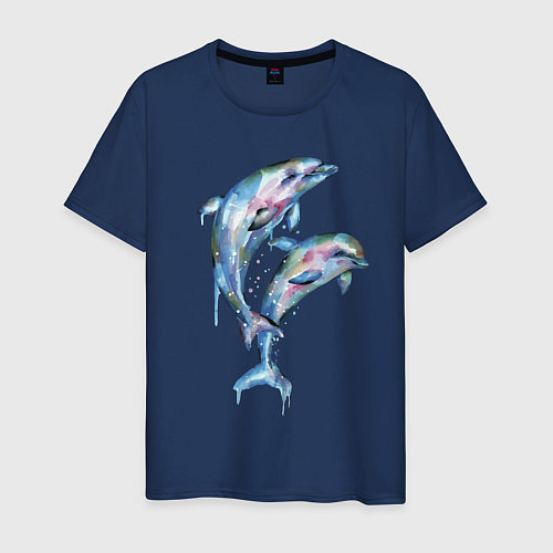 Мужская футболка Dolphins Watercolour / Тёмно-синий – фото 1