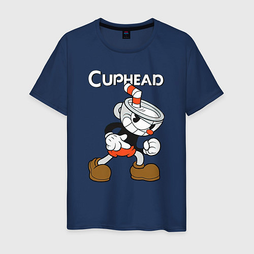 Мужская футболка Злая чашечка cuphead / Тёмно-синий – фото 1