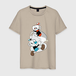 Футболка хлопковая мужская Чашки Cuphead, цвет: миндальный