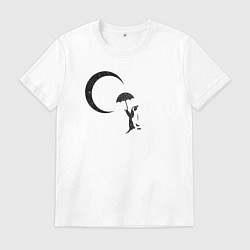 Футболка хлопковая мужская Пингвин и Луна, цвет: белый