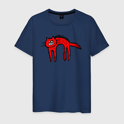 Мужская футболка Прикольный красный кот / Тёмно-синий – фото 1