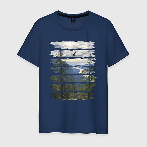 Мужская футболка Горы, небо и птицы / Тёмно-синий – фото 1