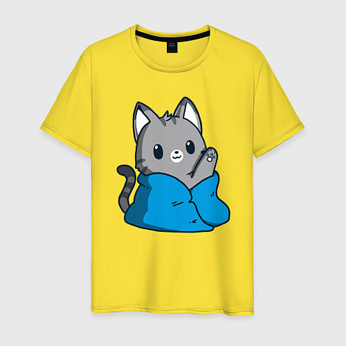 Мужская футболка Кот в одеяле / Желтый – фото 1