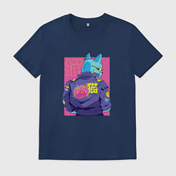 Футболка хлопковая мужская Blue Cyberpunk Cat, цвет: тёмно-синий