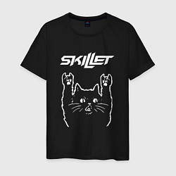 Футболка хлопковая мужская Skillet Рок кот, цвет: черный