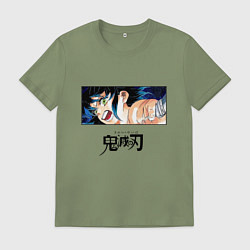 Футболка хлопковая мужская Клинок, рассекающий демонов Иноске лого, цвет: авокадо
