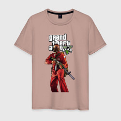 Футболка хлопковая мужская GTA 5 Man with gun, цвет: пыльно-розовый