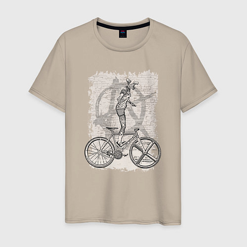 Мужская футболка Kitty bike punk / Миндальный – фото 1