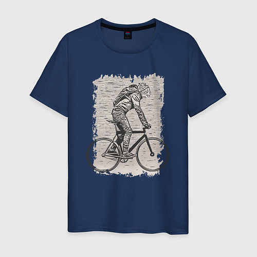 Мужская футболка Городской котик на велике / Тёмно-синий – фото 1