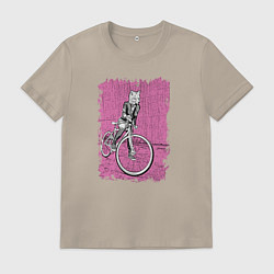 Футболка хлопковая мужская Байк Панк Лисичка, цвет: миндальный