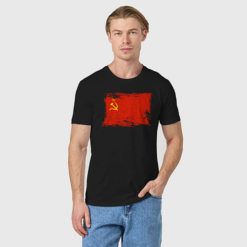 Мужская футболка Рваный флаг СССР / Черный – фото 3