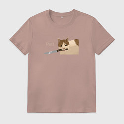 Футболка хлопковая мужская Привет Кот с ножом, цвет: пыльно-розовый