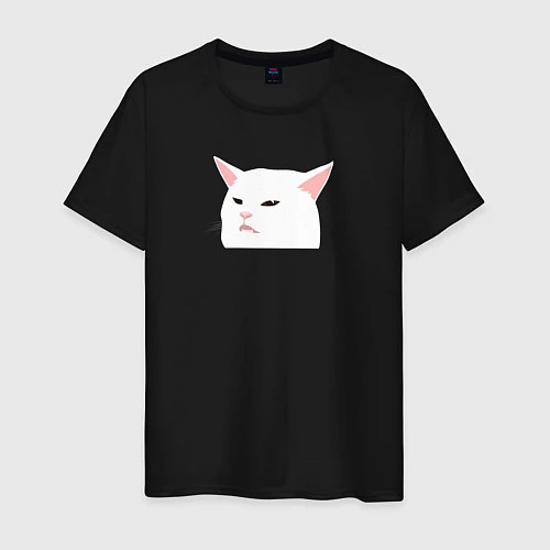 Мужская футболка Белый кот из мема / Черный – фото 1