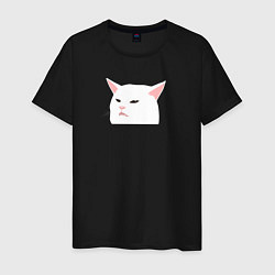 Футболка хлопковая мужская Белый кот из мема, цвет: черный