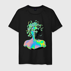 Футболка хлопковая мужская Gorgon Medusa Vaporwave Neon, цвет: черный