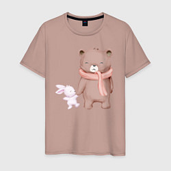 Футболка хлопковая мужская Милый Медвежонок И Крольчонок, цвет: пыльно-розовый