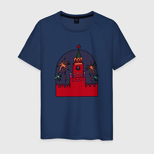 Мужская футболка Москва Кремль Салют / Тёмно-синий – фото 1