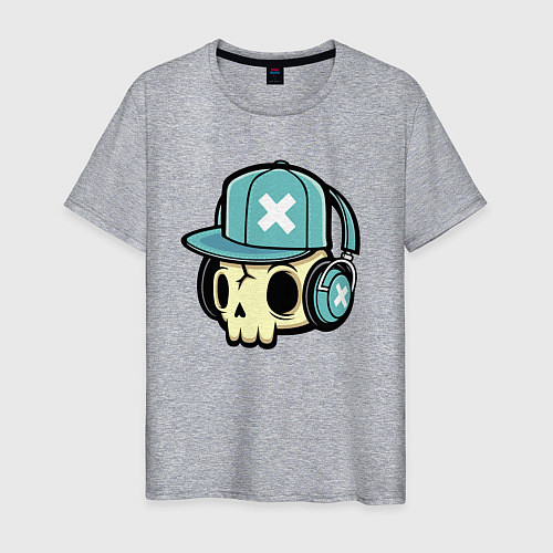Мужская футболка Прикольный черепок - меломан Cool skull - music lo / Меланж – фото 1