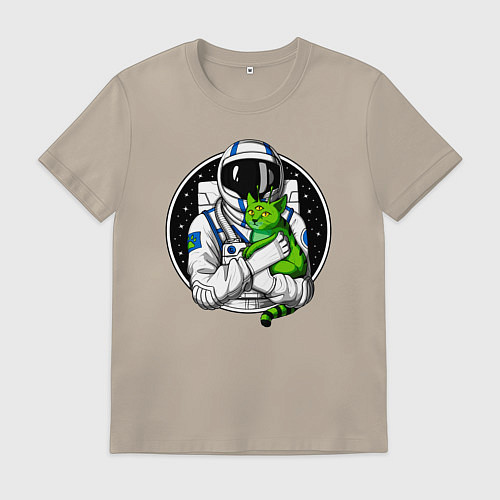 Мужская футболка Космонавт с инопланетным котом / Миндальный – фото 1