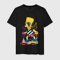 Футболка хлопковая мужская Барт Симпсон в разноцветных кляксах Bart Simpson i, цвет: черный