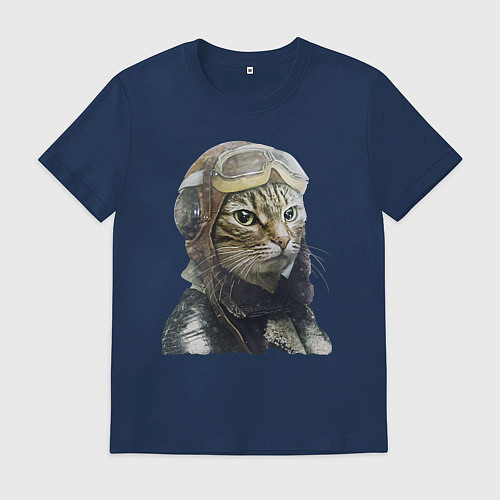 Мужская футболка Кот - пилот The pilot Cat / Тёмно-синий – фото 1