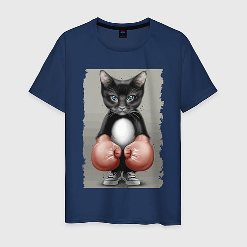 Мужская футболка Крутой котяра в боксёрских перчатках Cool cat in b / Тёмно-синий – фото 1
