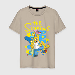 Футболка хлопковая мужская The SimpsonsСемейка Симпсонов, цвет: миндальный