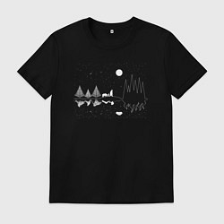 Футболка хлопковая мужская Линия с медведями, цвет: черный