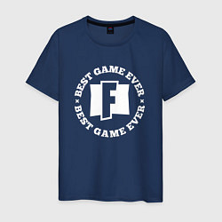 Футболка хлопковая мужская Символ Fortnite и круглая надпись Best Game Ever, цвет: тёмно-синий