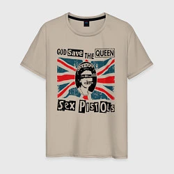 Футболка хлопковая мужская Sex Pistols - God Save The Queen, цвет: миндальный