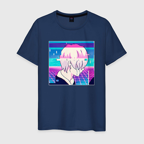 Мужская футболка Sad Boy Anime Style / Тёмно-синий – фото 1