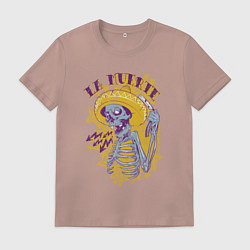 Футболка хлопковая мужская Скелет в шляпе, цвет: пыльно-розовый