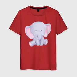 Футболка хлопковая мужская Милый Слонёнок В Предкушении, цвет: красный