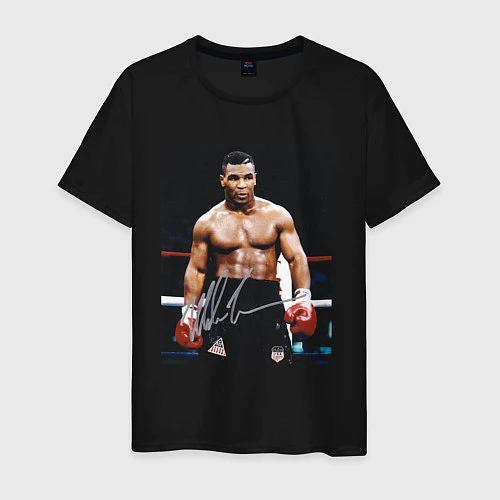 Мужская футболка Майк Тайсон Фото с авторгафом Mike Tyson / Черный – фото 1