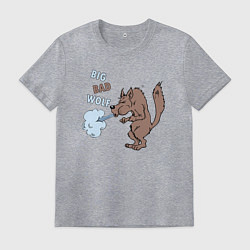 Футболка хлопковая мужская Большой злой волк из сказки Три Поросенка, цвет: меланж