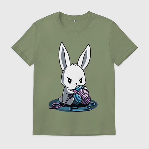 Мужская футболка Зайчонок обнял клубки The bunny hugged the balls / Авокадо – фото 1