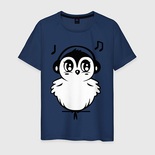 Мужская футболка Птичка в наушниках / Тёмно-синий – фото 1