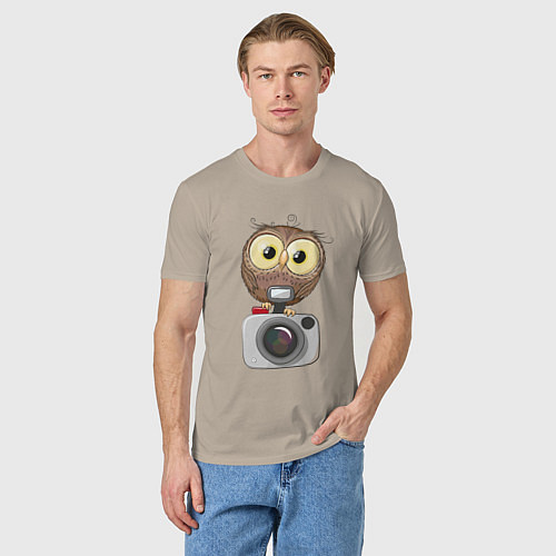 Мужская футболка Сова на фотоаппарате / Миндальный – фото 3