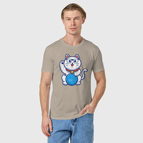 Мужская футболка Hello Cat / Миндальный – фото 3