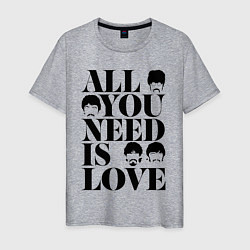 Футболка хлопковая мужская ALL YOU NEED IS LOVE THE BEATLES, цвет: меланж