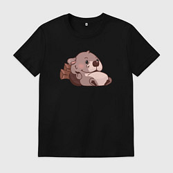 Футболка хлопковая мужская Отдыхающий бобер, цвет: черный