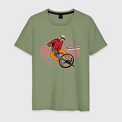 Футболка хлопковая мужская Велосипедист - экстрим, цвет: авокадо
